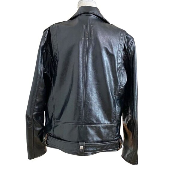 MASTER SUPPLY MEN'S BLACK HANDMADE LEATHER RED STITCHING ZIP UP MOTO JACKET - M - Picture 3 of 13